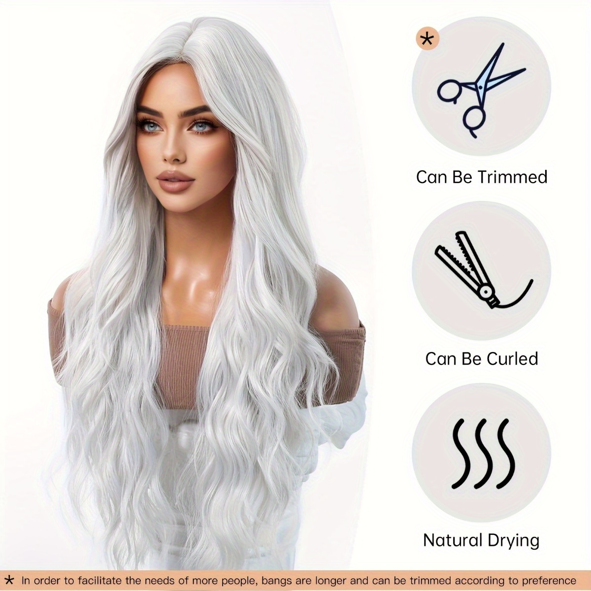Hair Care Long Hair - Anxin Brand Synthetic Fiber Wig: Silver-White