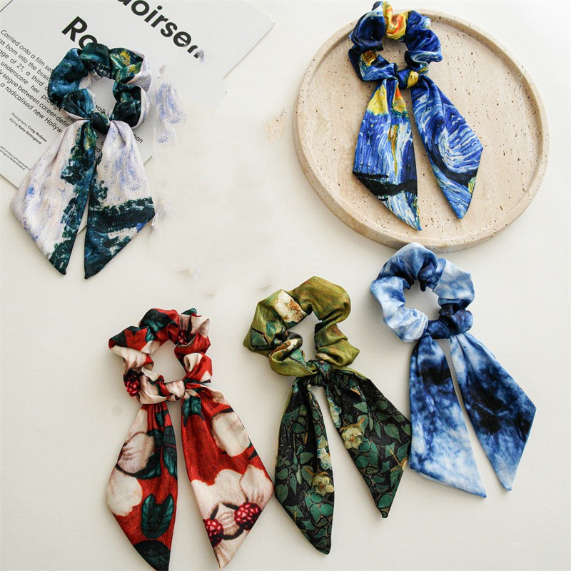 Hair Care Long Hair - Oil Painting Print Long Ribbon Bow