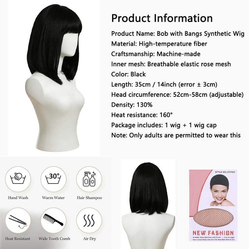 Natural Black Bob Wig with Ban - Hair Care High End review and price